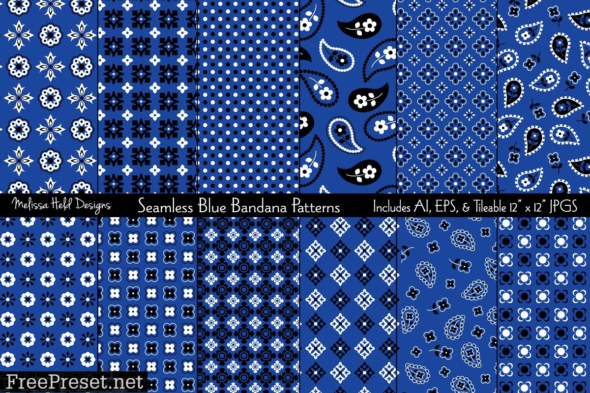 Seamless Blue Bandana Patterns