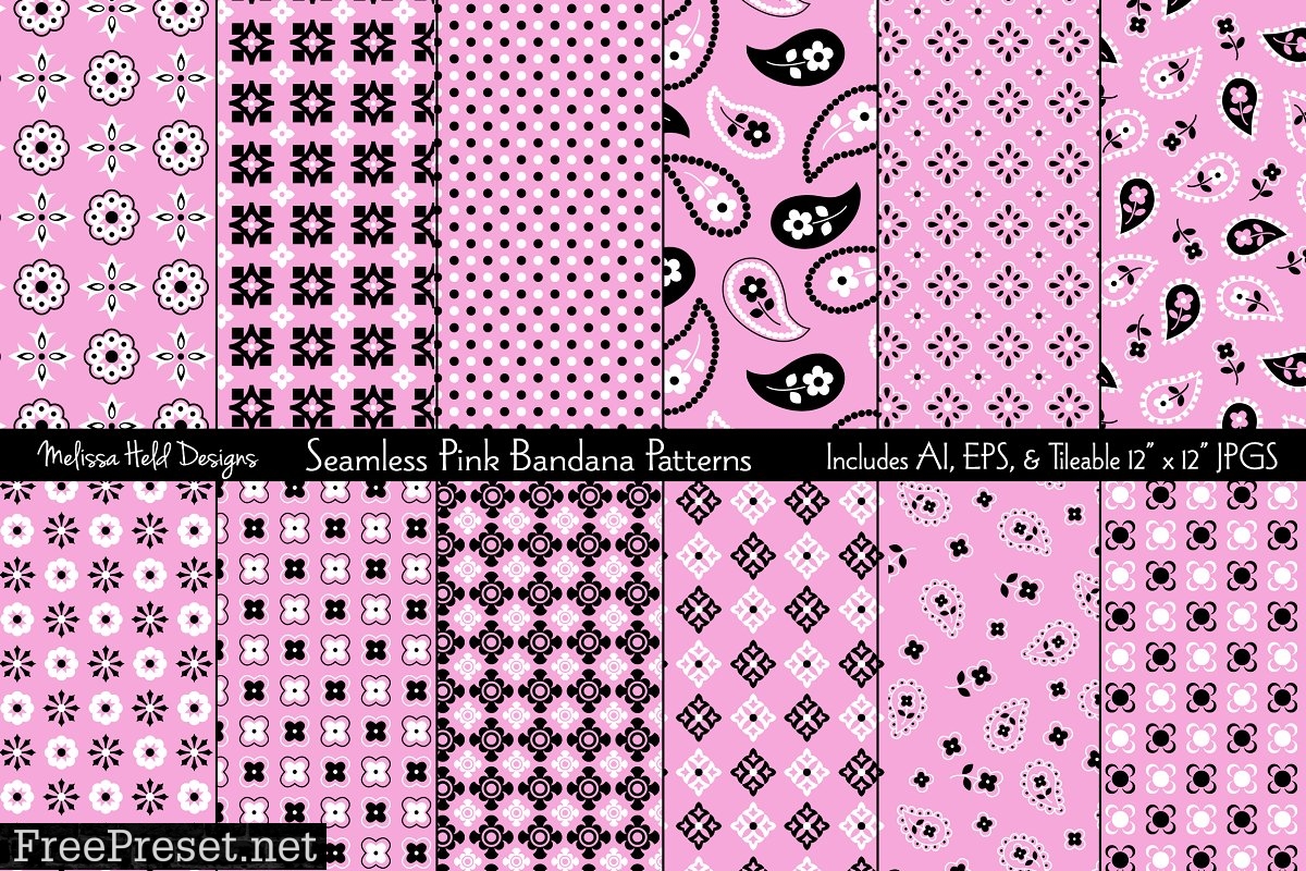 Seamless Pink Bandana Patterns