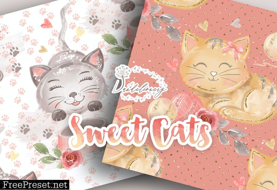 Sweet Cats digital paper pack NCKJ7FE