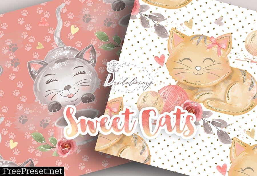 Sweet Cats digital paper pack NCKJ7FE