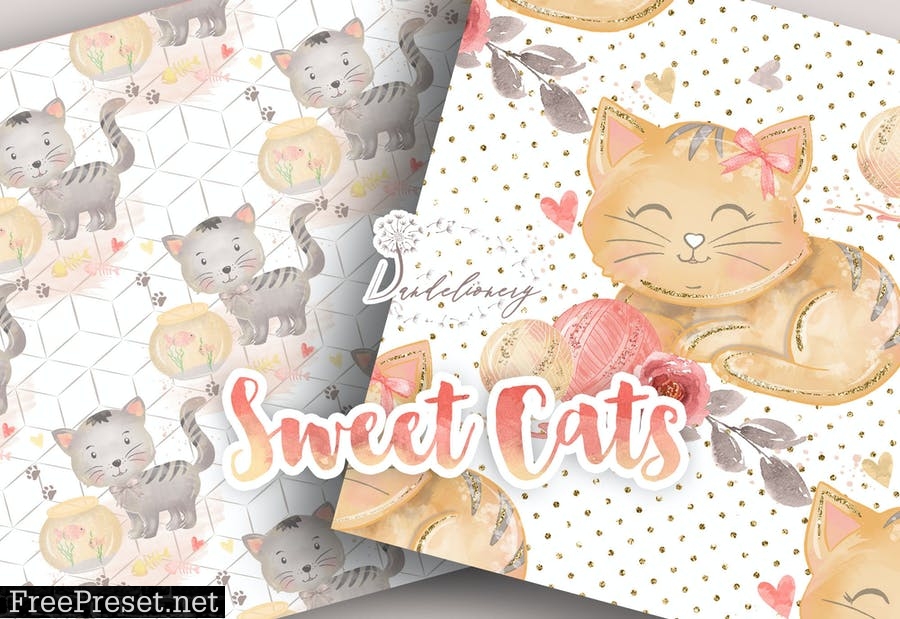 Sweet Cats digital paper pack NCKJ7FE