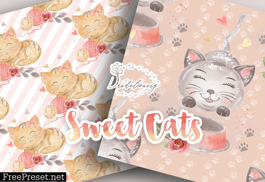 Sweet Cats digital paper pack NCKJ7FE