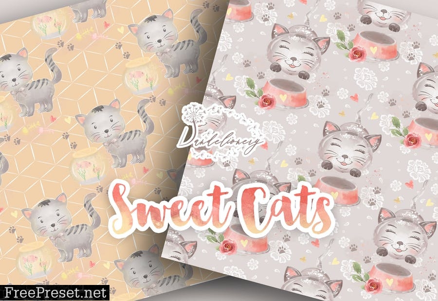 Sweet Cats digital paper pack NCKJ7FE