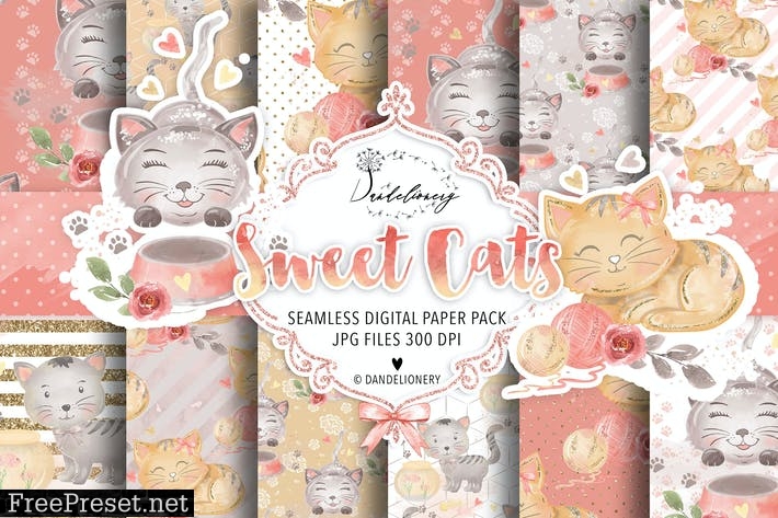 Sweet Cats digital paper pack NCKJ7FE