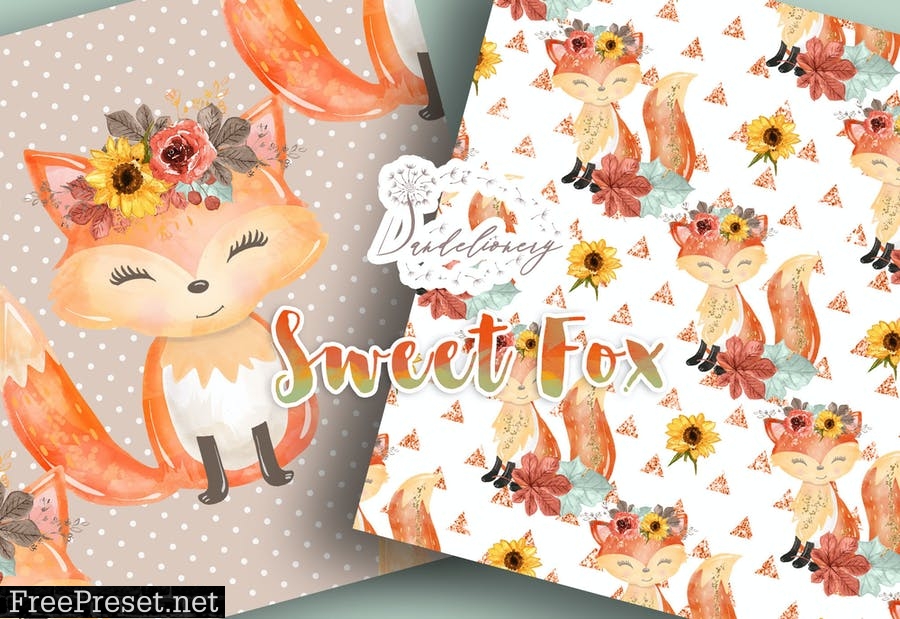 Sweet Fox digital paper pack WMQDE74