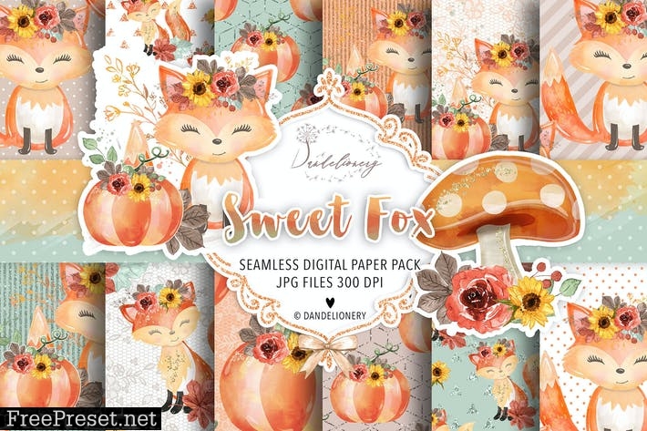 Sweet Fox digital paper pack WMQDE74