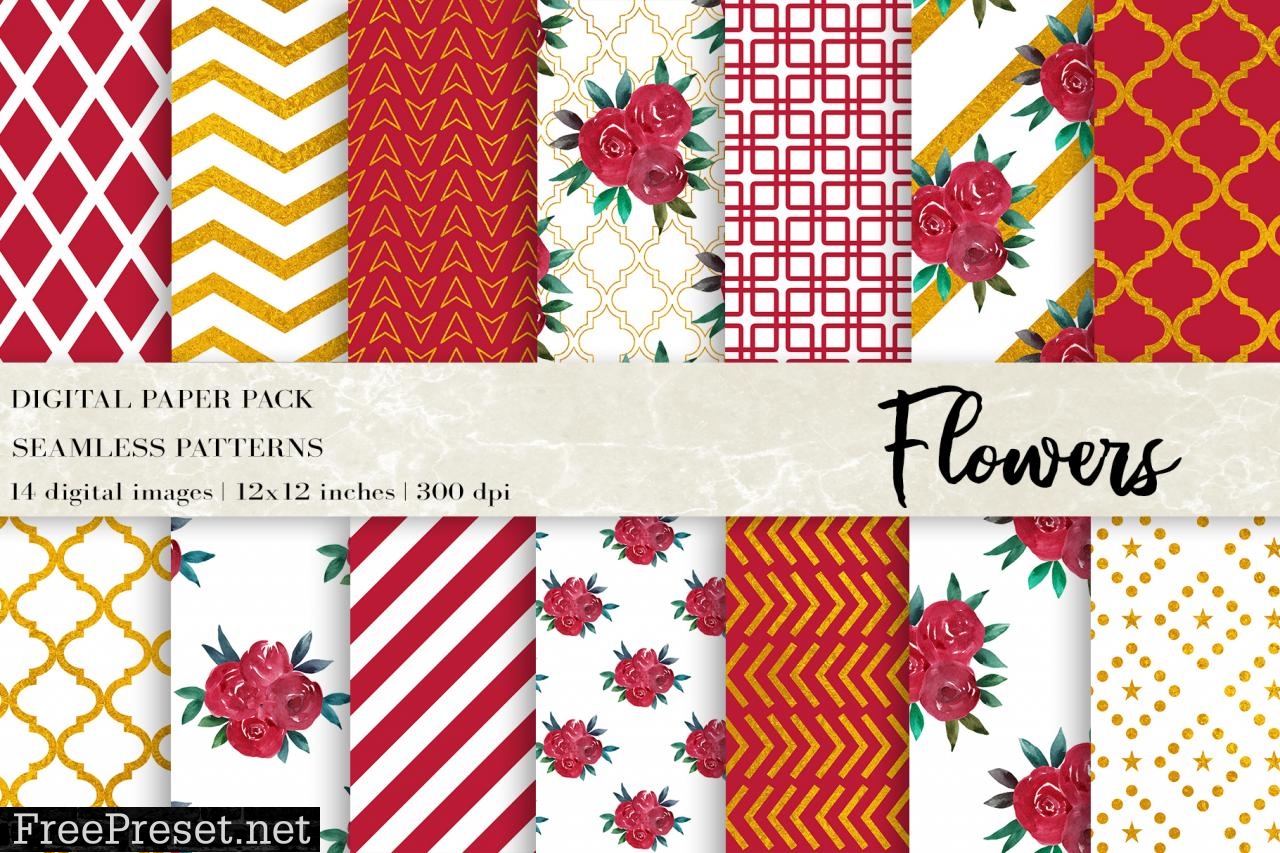 Watercolor Floral Digital Papers