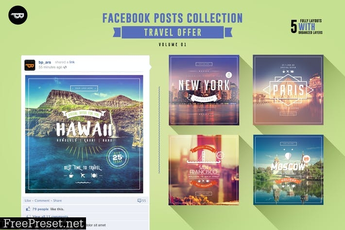 5 Facebook Banners Posts | Travel Offer vol I 4B7TESW