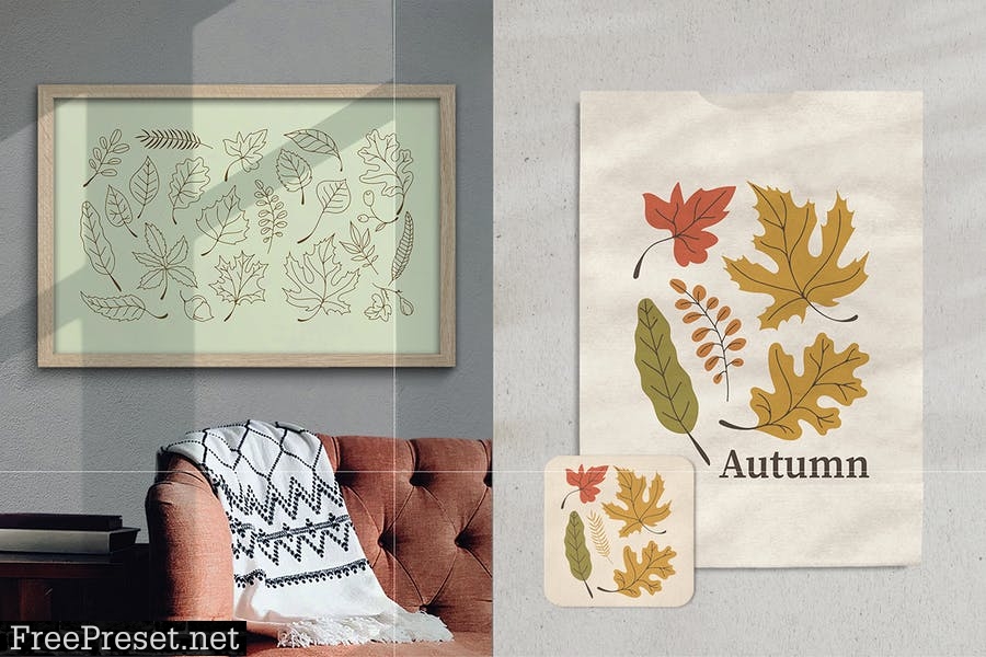 Autumn / Fall Hand-Drawn Leaves Graphic JFXFEE6
