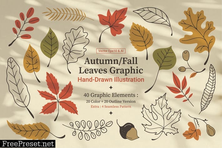 Autumn / Fall Hand-Drawn Leaves Graphic JFXFEE6