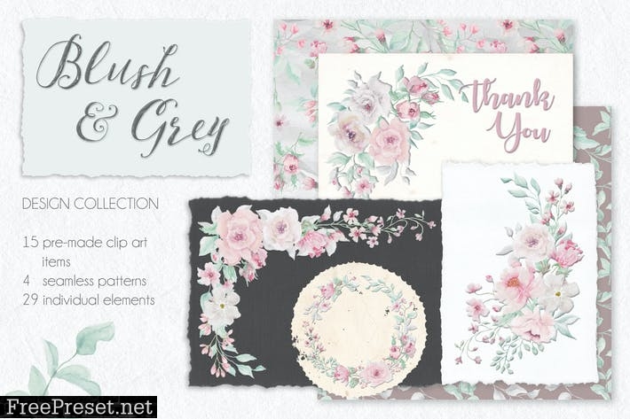 Blush and Grey Watercolor Design Set