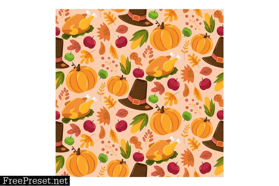 Cartoon Thanksgiving Seamless Pattern T7W47UT