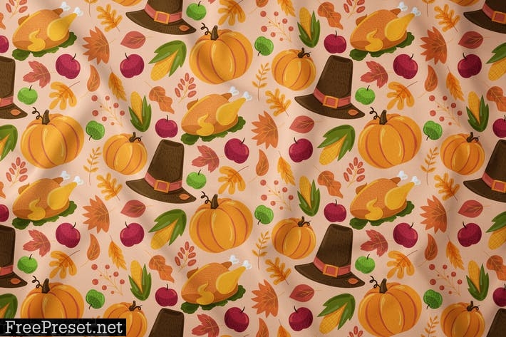 Cartoon Thanksgiving Seamless Pattern T7W47UT