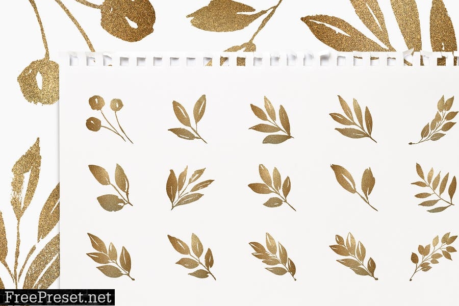 Glittery Gold Leaves, Branches, Wreaths & Patterns CPSTSK8