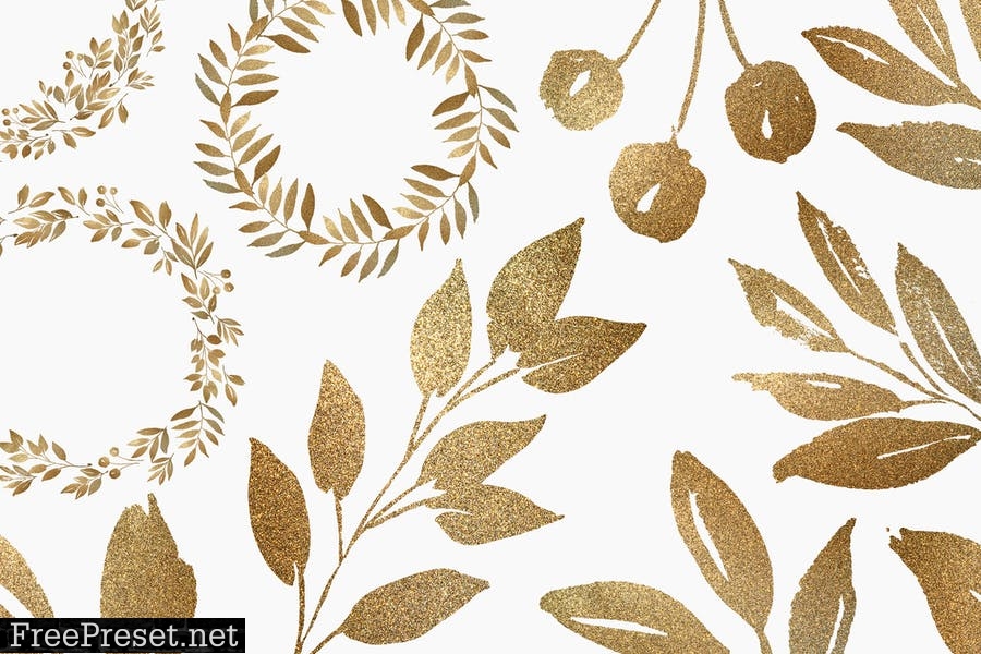 Glittery Gold Leaves, Branches, Wreaths & Patterns CPSTSK8