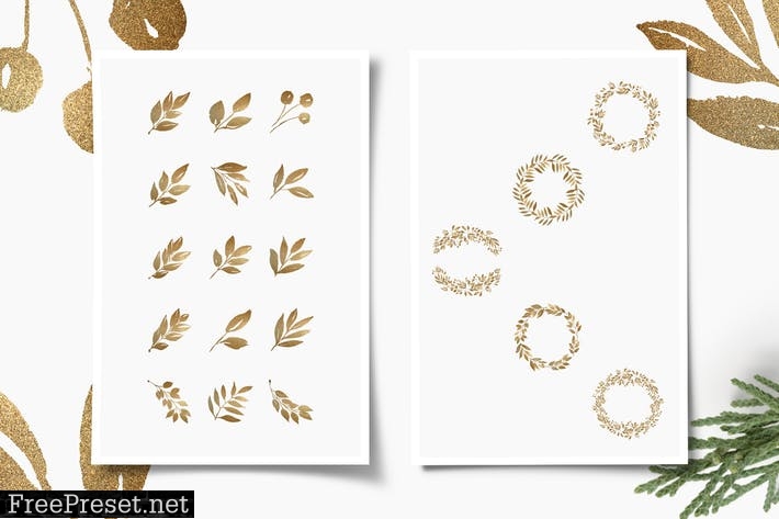 Glittery Gold Leaves, Branches, Wreaths & Patterns CPSTSK8