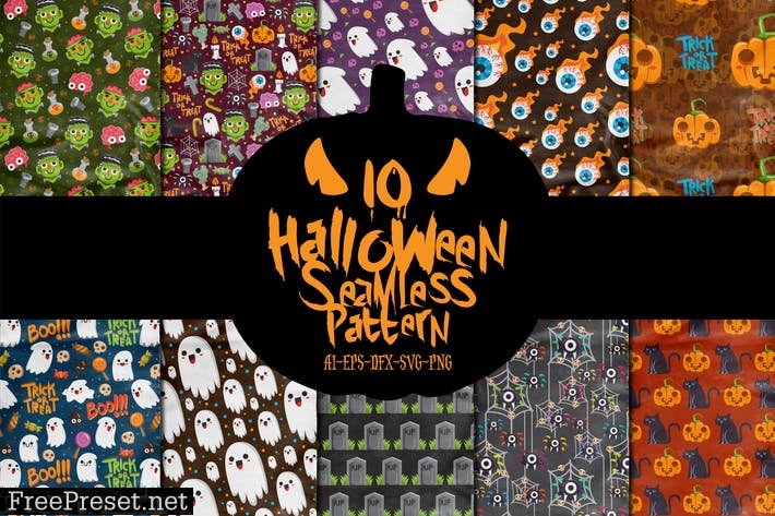 10 Boo Halloween Seamless Patterns Vol.1 V27534P