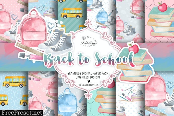 Back to School digital paper pack 84ZS6BL