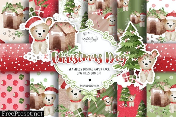 Cute Christmas Dod digital paper pack PN8W7ZC