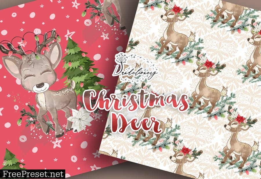Cute Deer Winter digital paper pack SHTSMVZ