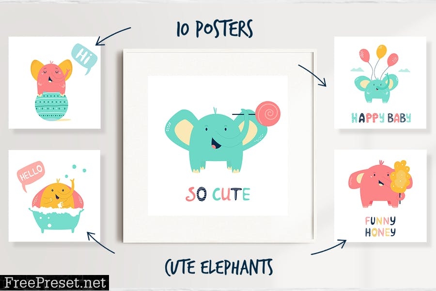 Cute Little Elephants Set for Baby Designs M9EMVHW