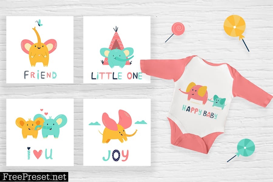 Cute Little Elephants Set for Baby Designs M9EMVHW