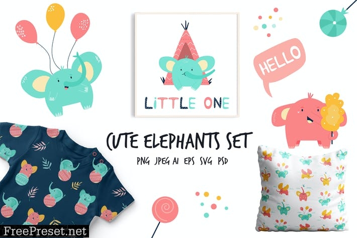 Cute Little Elephants Set for Baby Designs M9EMVHW