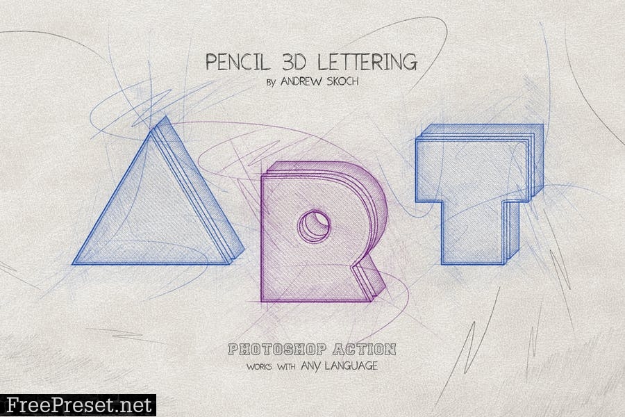 Pencil 3D Lettering - Photoshop Action S9B48BX