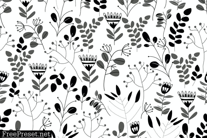 Vector seamless black and white floral pattern AQC375B