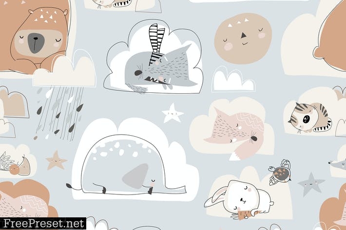 Vector seamless pattern with cute cartoon animals NFRCF39