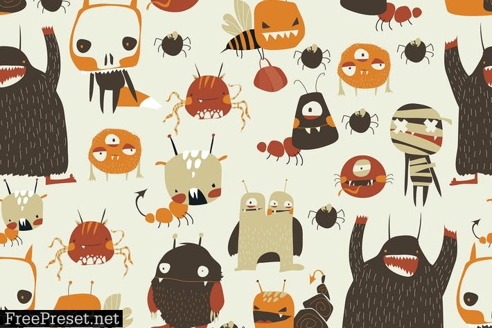 Vector seamless pattern with cute colorful monster 8MGMCEZ