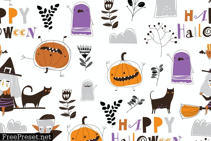 Vector seamless pattern with Halloween characters ZFTCUMH