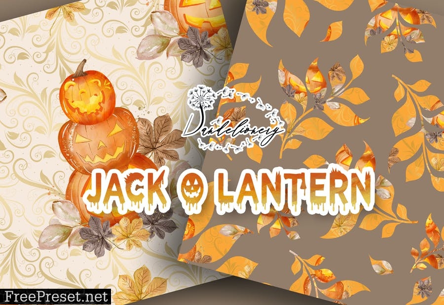 Watercolor Jack O Lantern digital paper pack VWA4KAD