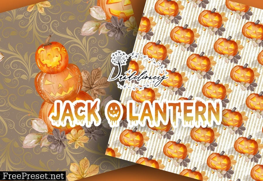 Watercolor Jack O Lantern digital paper pack VWA4KAD