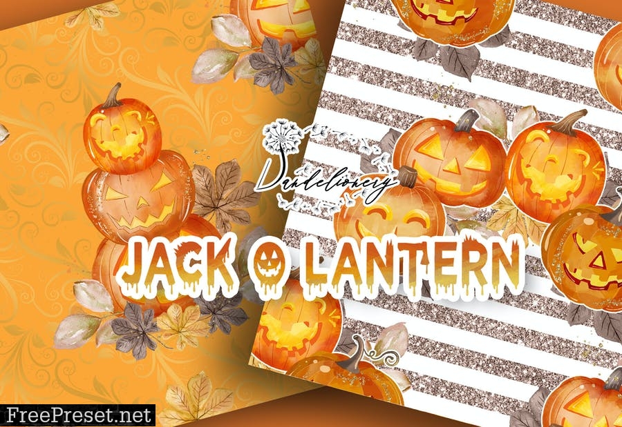 Watercolor Jack O Lantern digital paper pack VWA4KAD