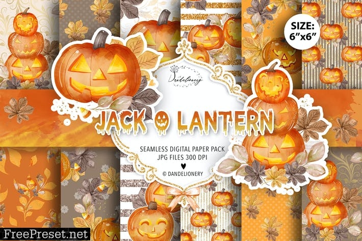 Watercolor Jack O Lantern digital paper pack VWA4KAD