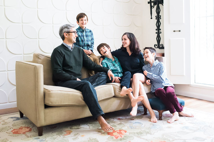 candid self family portrait on couch made using a tripod