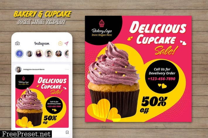 Bakery and Cupcake Social Media Template JX9Z56L