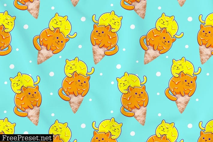 Cats Ice Cream Seamless Pattern Vol. 2 4JUL6VE