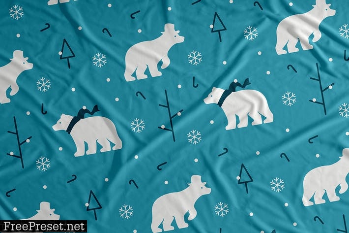 Polar Bear Snow Vector Seamless Pattern Background MPAEJPP