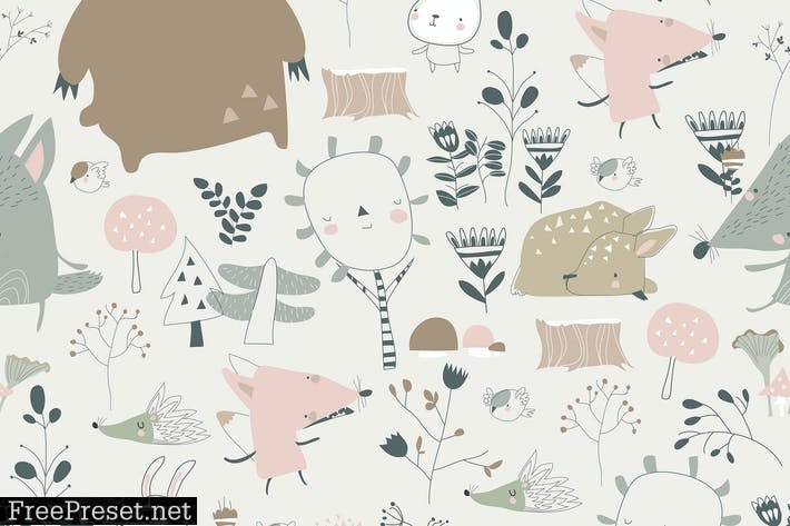 Vector seamless pattern with cute animals in autum JGNDT33