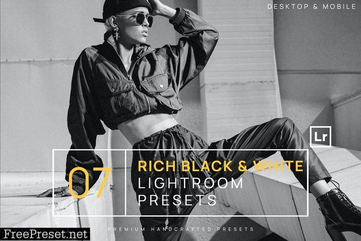 7 Rich Black & White BW Lightroom Presets + Mobile