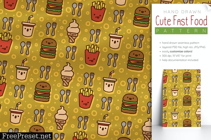 Fast Food Pattern (Cute Seamless Food Pattern) NFAKTTJ