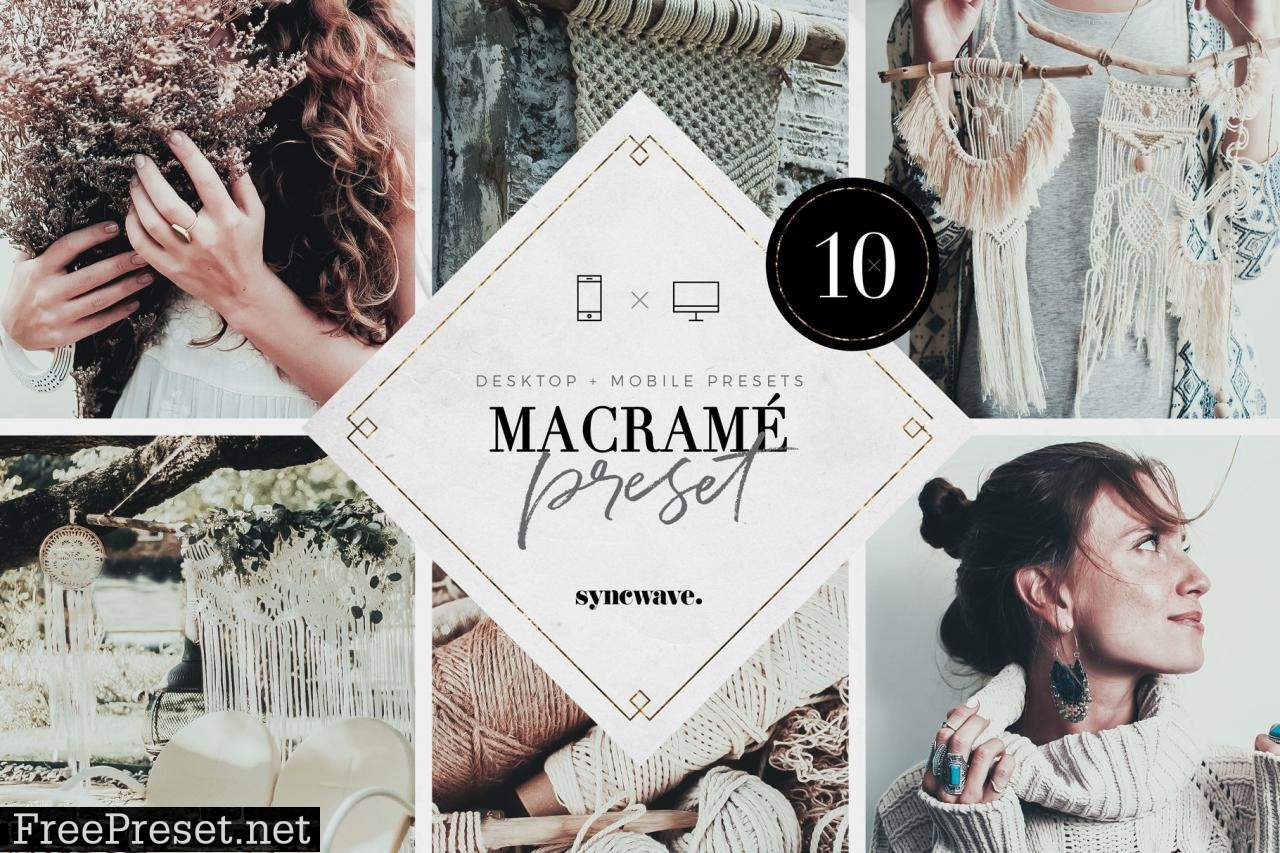 Macramé Lightroom Presets Bundle 5251195Get the best mobile Lightroom presets to easily enhance photos using the free Adobe Lightroom CC app. Experience why over 50.000 people are using the best Lightroom presets! Now available on Creative Market. Our new Macramé mobile presets transforms your image into a beautiful abstract and professional shot!  Easily transform dull and flat looking photography into a professional looking shot with a single button tap. Our presets have been successfully tested with dozens of images but for best results, we do encourage you to use the preset for similar scenes as shown in our preview images to reduce potential preset tweaking.  ✂ · · · · · · · · · · · · · · · · · · · · · · · · · · · · · · · · · · · · · · · · · · · · · · · · · · · · · · · · · · · · · · · · · · · · · ·  F E A T U R E S  5x Mobile Lightroom Preset (.DNG file format) 5x Desktop Lightroom Preset (.xmp file format) 1x .PDF Documentation File with simple installation instructions This listing includes a .PDF file containing download links to 5 .DNG mobile presets for the free Adobe Lightroom CC app and 5 .xmp preset files for the desktop version of Adobe Lightroom. The following 5 styles are included within this purchase:  Regular Darker Brighter Matte High Contrast