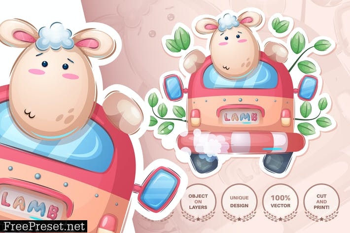 Sheep rides a car - seamless pattern QJJZFY5