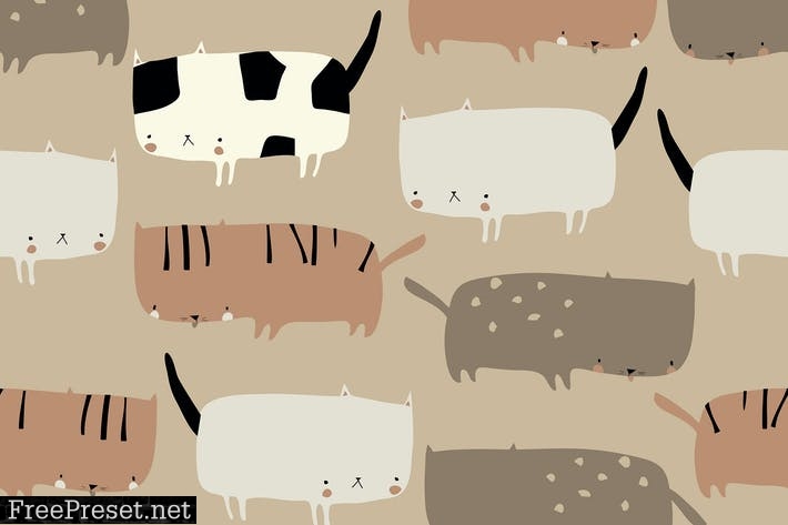 Vector seamless pattern with cute funny cats