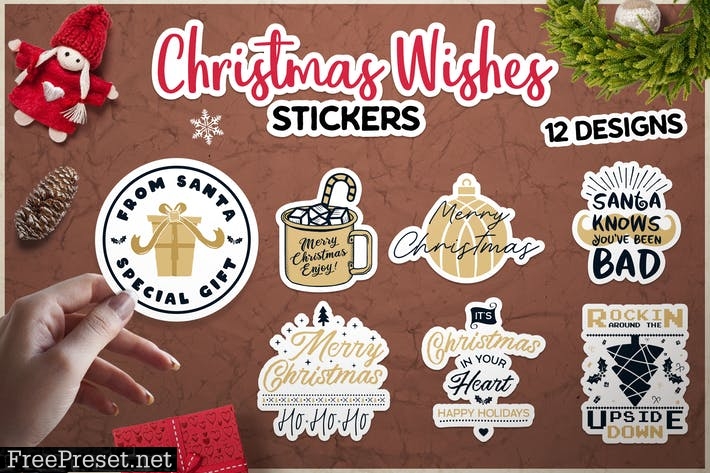 Christmas Wish Stickers Bundle Vector Xmas Labels B2RJFE9