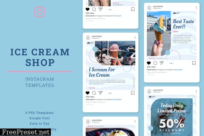 Ice Cream Shop Instagram Post Template WCWFRAG