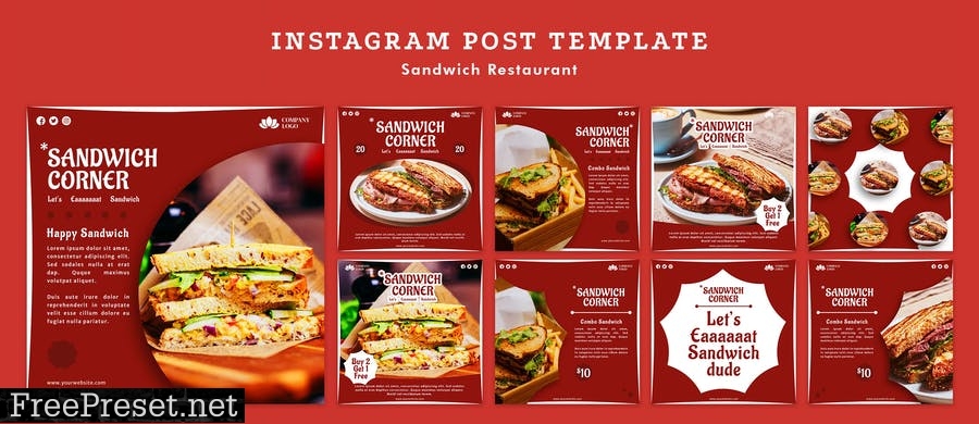 Sandwich Restaurant Instagram Post Template ETSMCMY