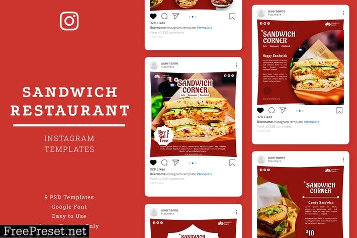 Sandwich Restaurant Instagram Post Template ETSMCMY